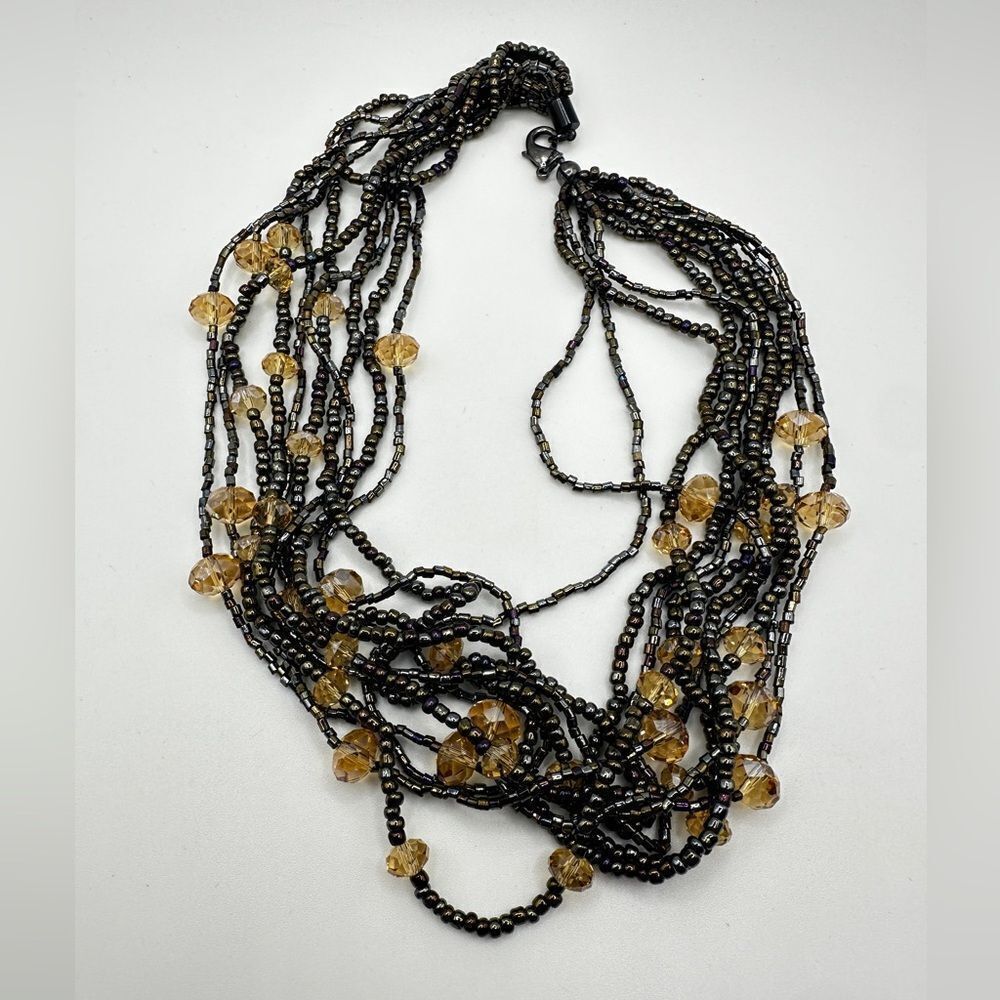 18" multi- strand glass seed bead and faceted‎ crystal necklace!